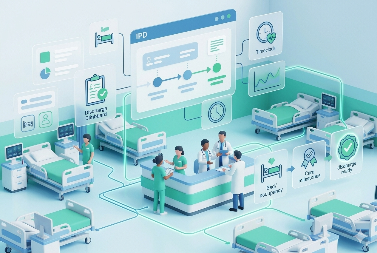 IPD inpatient department management visual with bed and discharge coordination